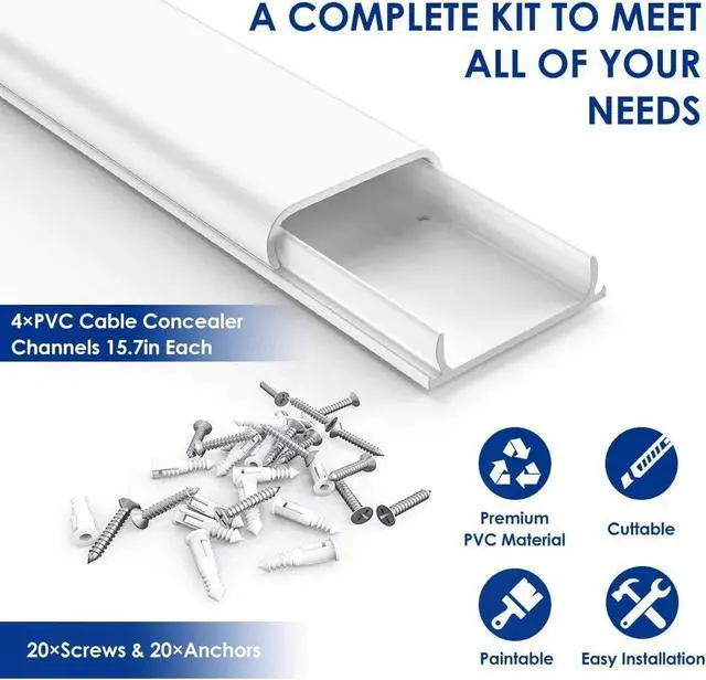 Alt view image 7 of 7 - Delamu Cord Hider, 62.8in Cord Covers for Wires on Wall, Cable Hider Cable Management, Wire Hiders for TV on Wall, Wire Covers for Cords, Cable Cover Wall, 4X L15.7 W2.36 H0.75in