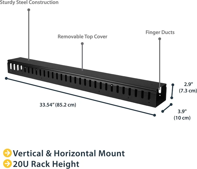 Alt view image 2 of 6 - 3ft (1m) Vertical Cable Management Duct with Cover 0U Open Slot Finger Duct Wire Raceway for 19 Inch Server Rack, Slotted Cord Channel (CMVER20UF)