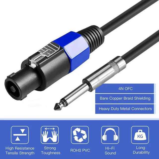 Alt view image 3 of 7 - 2Pack 100 ft Speakon to 1/4" Male Speaker Cables, Professional 12 Gauge AWG Wire Audio Amplifier Connection Cord, DJ/PA Speaker Cable Wire with Twist Lock.