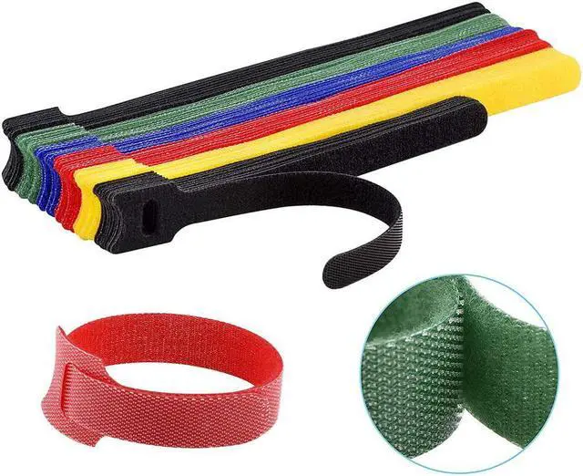 Main image of 60PCS Reusable Cable Ties 2 Size Adjustable Cable Straps 50PCS 8 Inches 10PCS 6 Inches Cable Organizer Cord Wrap and Hook Loop Cords Management - 5 Colors
