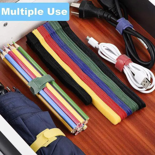 Alt view image 2 of 6 - 60PCS Reusable Cable Ties 2 Size Adjustable Cable Straps 50PCS 8 Inches 10PCS 6 Inches Cable Organizer Cord Wrap and Hook Loop Cords Management - 5 Colors
