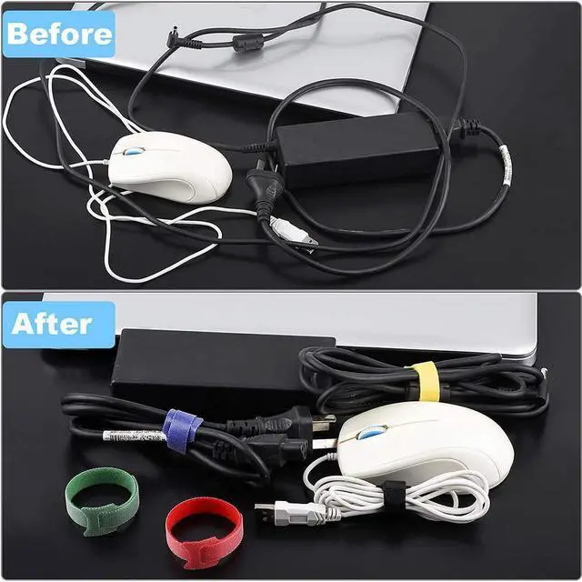 Alt view image 3 of 6 - 60PCS Reusable Cable Ties 2 Size Adjustable Cable Straps 50PCS 8 Inches 10PCS 6 Inches Cable Organizer Cord Wrap and Hook Loop Cords Management - 5 Colors