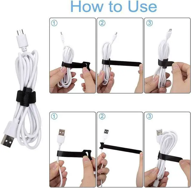 Alt view image 6 of 6 - 60PCS Reusable Cable Ties 2 Size Adjustable Cable Straps 50PCS 8 Inches 10PCS 6 Inches Cable Organizer Cord Wrap and Hook Loop Cords Management - 5 Colors