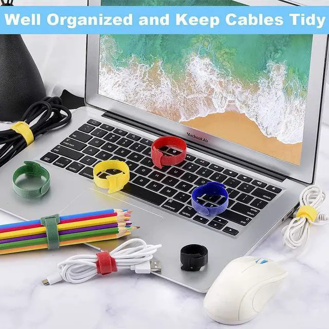 Alt view image 4 of 6 - 60PCS Reusable Cable Ties 2 Size Adjustable Cable Straps 50PCS 8 Inches 10PCS 6 Inches Cable Organizer Cord Wrap and Hook Loop Cords Management - 5 Colors