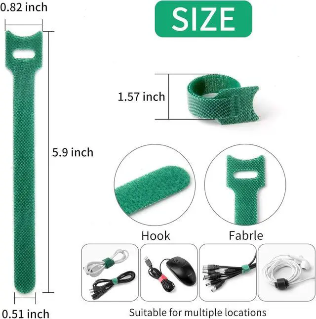 Alt view image 2 of 5 - 6 Inch Length Reusable Hook and Loop Cable Ties Strong &Microfiber fastening cloth, Adjustable Fastener Cable Strap Hook and Loop Cord Ties