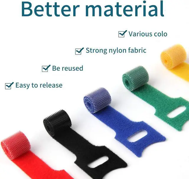 Alt view image 3 of 5 - 6 Inch Length Reusable Hook and Loop Cable Ties Strong &Microfiber fastening cloth, Adjustable Fastener Cable Strap Hook and Loop Cord Ties
