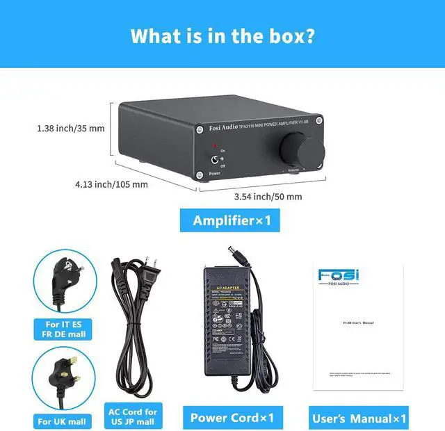 Alt view image 7 of 7 - Good Product Outlet V1.0B 2 Channel Amplifier Stereo Audio Amp Mini Hi-Fi Class D Integrated TPA3116 Amp for Home Speakers 50W x 2 with 19V 4.74A Power Supply