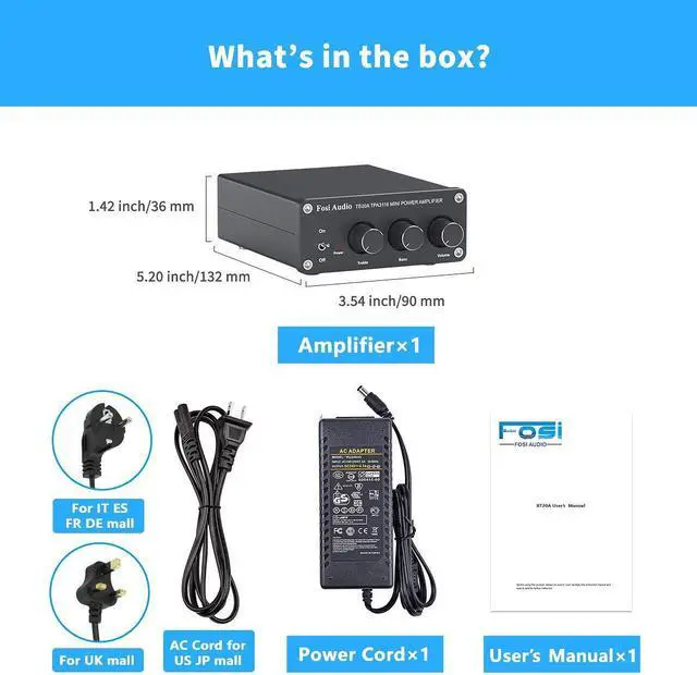 Alt view image 6 of 6 - Good Product Outlet TB10A 2 Channel Stereo Audio Amplifier Receiver Mini Hi-Fi Class D Integrated Amp 2.0CH for Home Speakers 100W x 2 with Bass and Treble Control TPA3116(with Power Supply)