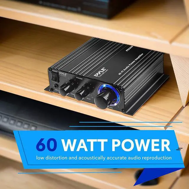 Alt view image 3 of 7 - Good Product Outlet Home Mini Audio Amplifier - 60W Portable Dual Channel Surround Sound HiFi Stereo Receiver w/ 12V AC Adapter, AUX, MIC IN, Supports Smart Phone, iPhone, iPod, MP3 For 2-8ohm Speake