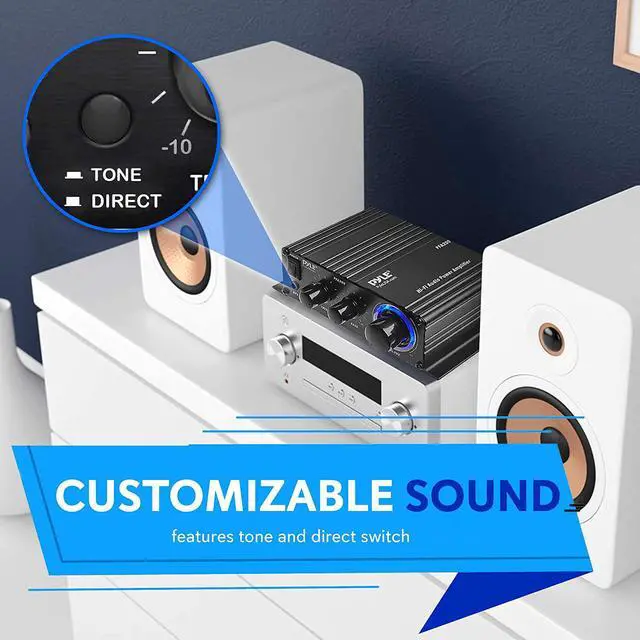 Alt view image 4 of 7 - Good Product Outlet Home Mini Audio Amplifier - 60W Portable Dual Channel Surround Sound HiFi Stereo Receiver w/ 12V AC Adapter, AUX, MIC IN, Supports Smart Phone, iPhone, iPod, MP3 For 2-8ohm Speake