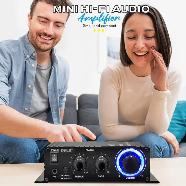 Alt view image 5 of 7 - Good Product Outlet Home Mini Audio Amplifier - 60W Portable Dual Channel Surround Sound HiFi Stereo Receiver w/ 12V AC Adapter, AUX, MIC IN, Supports Smart Phone, iPhone, iPod, MP3 For 2-8ohm Speake
