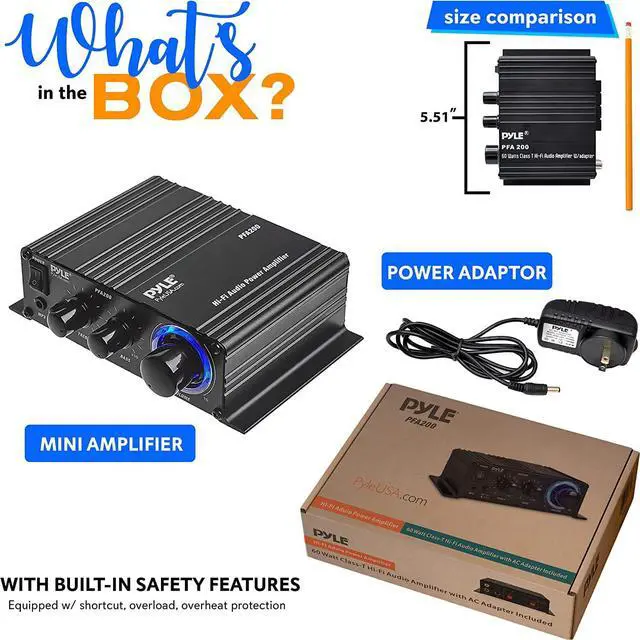 Alt view image 7 of 7 - Good Product Outlet Home Mini Audio Amplifier - 60W Portable Dual Channel Surround Sound HiFi Stereo Receiver w/ 12V AC Adapter, AUX, MIC IN, Supports Smart Phone, iPhone, iPod, MP3 For 2-8ohm Speake