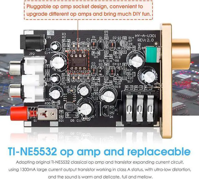 Alt view image 3 of 7 - South City Mall U3 Mini Class A Headphone Amplifier HiFi Desktop Home Stereo Amp DC5V
