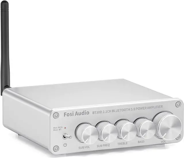 Main image of Fosi Audio BT30D-S Bluetooth 5.0 Stereo Audio Receiver Amplifier 2.1 Channel Mini Hi-Fi Class D Integrated Amp 50 Watt x2+100 Watt for Home Outdoor Passive Speakers/Subwoofer Powered Subwoofer
