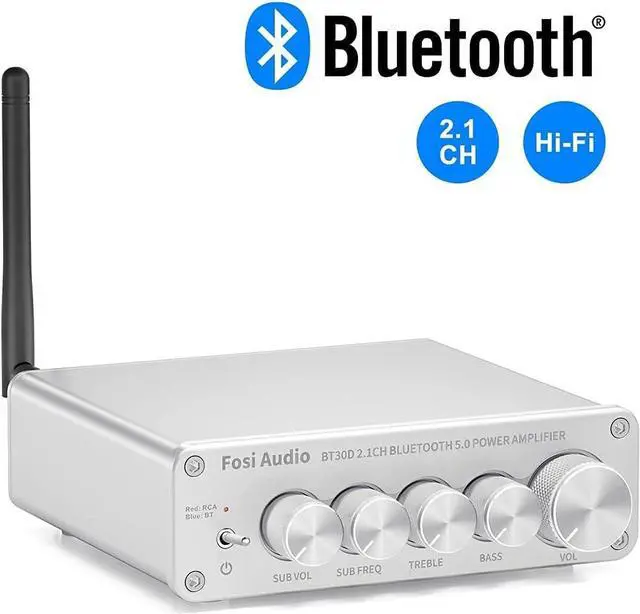 Alt view image 7 of 7 - Fosi Audio BT30D-S Bluetooth 5.0 Stereo Audio Receiver Amplifier 2.1 Channel Mini Hi-Fi Class D Integrated Amp 50 Watt x2+100 Watt for Home Outdoor Passive Speakers/Subwoofer Powered Subwoofer