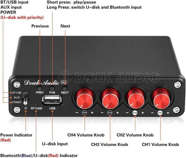 Alt view image 2 of 7 - HiFi Bluetooth 5.0 Digital Power Amplifier Stereo 2/4 Channel Audio Amp 50W x 4