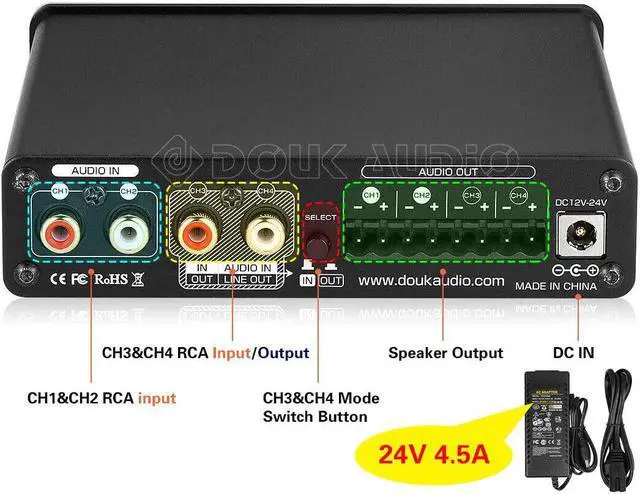 Alt view image 3 of 7 - HiFi Bluetooth 5.0 Digital Power Amplifier Stereo 2/4 Channel Audio Amp 50W x 4