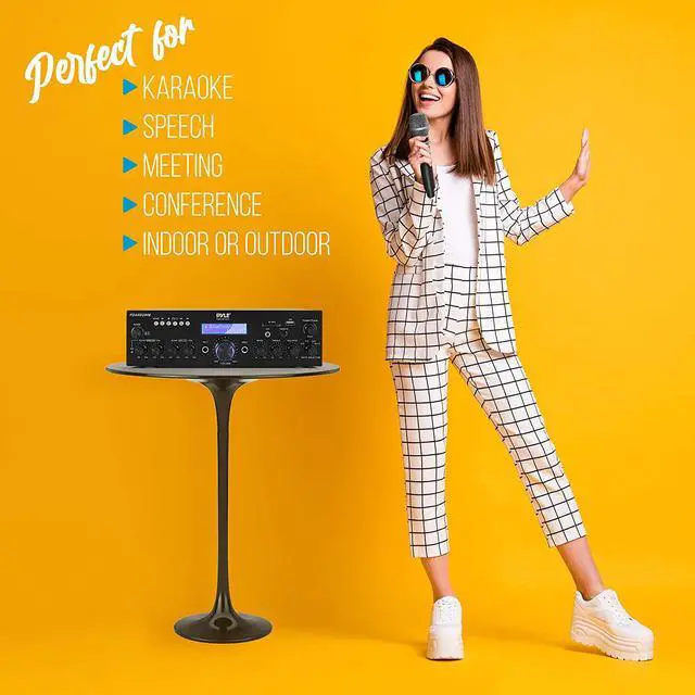 Alt view image 6 of 7 - Wireless Microphone Power Amplifier System - 200W Dual Channel Sound Audio Stereo Karaoke Speaker Receiver w/ USB, AUX, Microphone IN w/ Echo, Radio,Home Theater via RCA, Studio Use - South City Mall