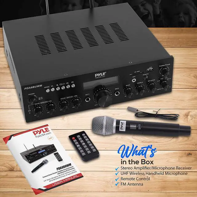 Alt view image 7 of 7 - Wireless Microphone Power Amplifier System - 200W Dual Channel Sound Audio Stereo Karaoke Speaker Receiver w/ USB, AUX, Microphone IN w/ Echo, Radio,Home Theater via RCA, Studio Use - South City Mall