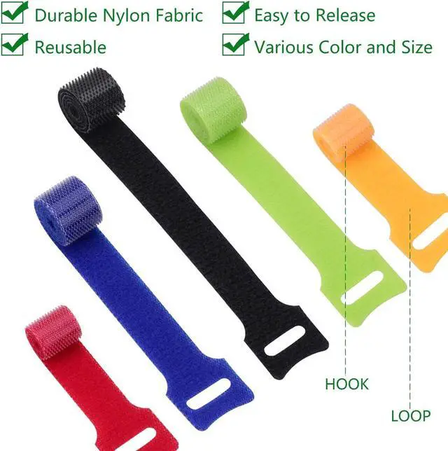 Alt view image 3 of 7 - 60 Pcs Reusable Fastening Cable Ties with Hook and Loop Multi-Purpose Cable Straps Wire Ties Cable Management Adjustable Cord organizer Ties for Computer/TV/Electronics 3 Sizes and 5 Colors
