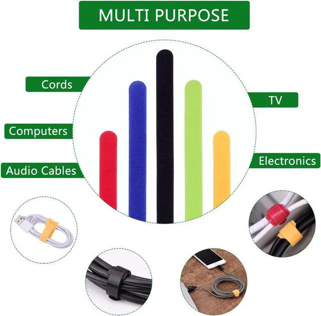 Alt view image 6 of 7 - 60 Pcs Reusable Fastening Cable Ties with Hook and Loop Multi-Purpose Cable Straps Wire Ties Cable Management Adjustable Cord organizer Ties for Computer/TV/Electronics 3 Sizes and 5 Colors
