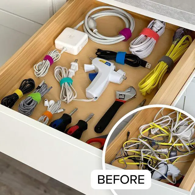 Alt view image 7 of 7 - Self-Gripping Cable Ties by Multi-Color 40 Pack (5 Inch and 8 Inch Straps)  Reusable Hook and Loop Cord Keeper Cable Wrappers for Cord Management and Home Office Desk Organization