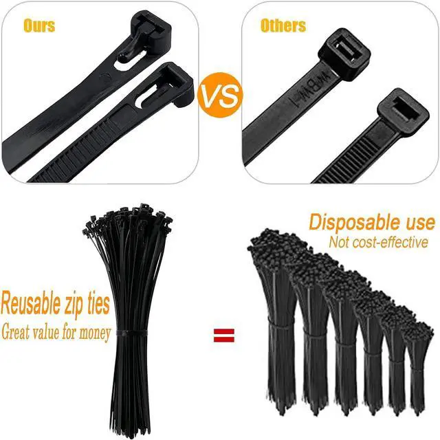 Alt view image 6 of 7 - Releasable Reusable Zip Ties 12 Inch Heavy Duty Zip Tie Thick Black Cable Ties Reusable 100 Pack 50lb Tensile Strength Nylon Cable Wire Ties for Multi-Purpose Use Indoor And Outdoor Plastic Tie Wire