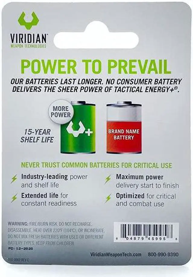 Alt view image 2 of 6 - Viridian CR 1/3N Tactical Energy Plus Lithium Batteries, 3 Volt (Retail Pack of 4)