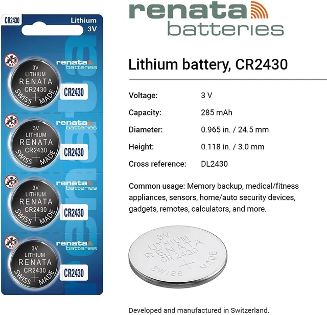 Alt view image 2 of 7 - Renata CR2430 Lithium Coin Batteries 3V Blister Card Packaged For Peg Hook Durable (5 Pack)