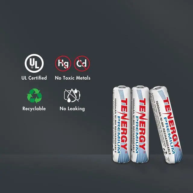 Alt view image 6 of 6 - Tenergy Premium Rechargeable AAA Batteries, High Capacity 1000mAh NiMH AAA Batteries, AAA Cell Battery, 12 Pack