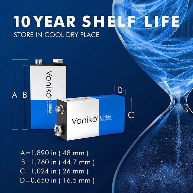 Alt view image 3 of 7 - Voniko Lithium Batteries 9 Volt 2 Pack  9V Lithium Batteries  Long Life Smoke Detector Batteries 10 Years Shelf Life - 9 Volt Battery for Smoke Alarms and Medical Equipment