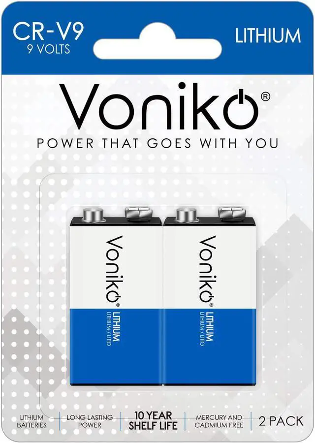 Main image of Voniko Lithium Batteries 9 Volt 2 Pack  9V Lithium Batteries  Long Life Smoke Detector Batteries 10 Years Shelf Life - 9 Volt Battery for Smoke Alarms and Medical Equipment