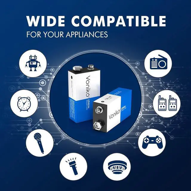 Alt view image 7 of 7 - Voniko Lithium Batteries 9 Volt 2 Pack  9V Lithium Batteries  Long Life Smoke Detector Batteries 10 Years Shelf Life - 9 Volt Battery for Smoke Alarms and Medical Equipment