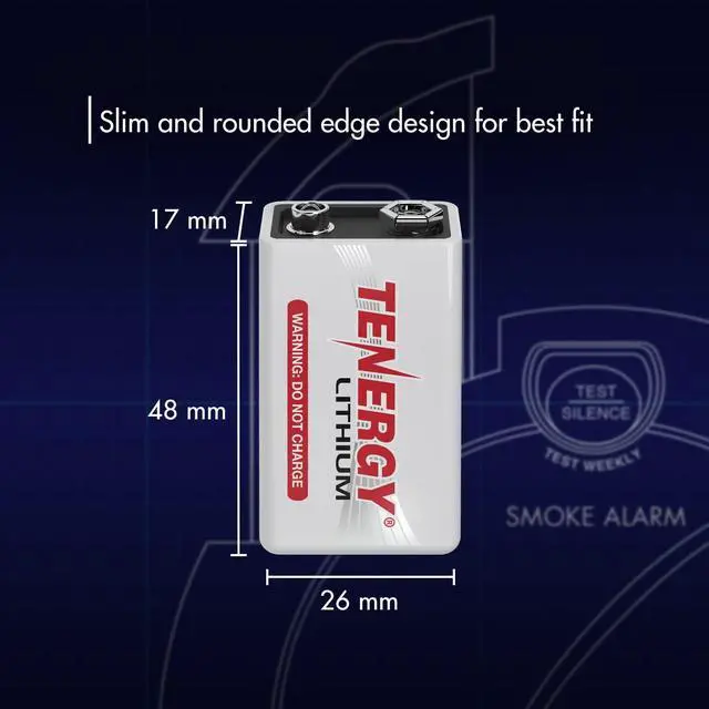 Alt view image 3 of 7 - Tenergy 9V Lithium Batteries, 1200mah Non-Rechargeable Batteries, 10 Years Shelf Life Lithium 9 Volt Batteries, 2 Pack