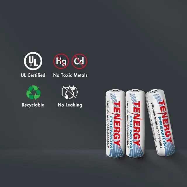 Alt view image 7 of 7 - Tenergy Premium Rechargeable AA Batteries, High Capacity 2500mAh NiMH AA Battery, AA Cell Battery, 12 Pack