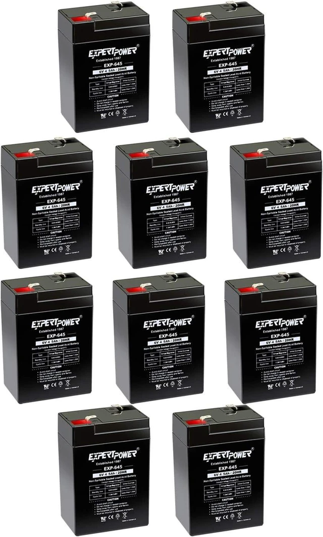Main image of ExpertPower EXP645 (10 Pack) - 6V 4.5Ah / 20HR SLA Rechargeable 6V Battery for Ride on Toys, Emergency Light, Exit Sign Battery Replacement, Sealed Lead Acid 6 Volt Batteries with F1 Terminals