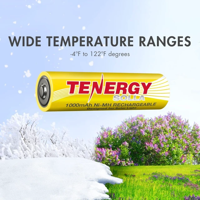 Alt view image 3 of 7 - Tenergy Solla Rechargeable NiMH AA Battery, 1000mAh Solar Batteries for Solar Garden Lights, Anti-Leak, Outdoor Durability, 5+ Years Performance, 12 Pack, UL Certified