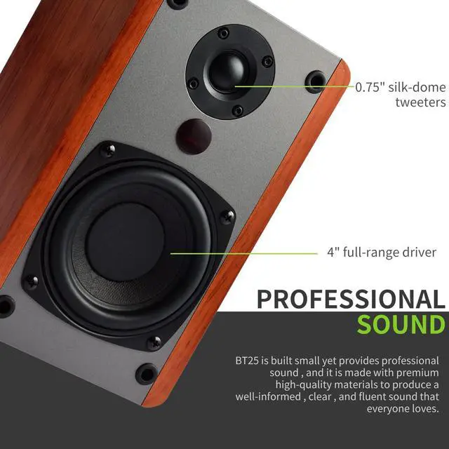 Alt view image 4 of 7 - SINGING WOOD BT25 (2024 Version) Bluetooth Active Bookshelf Speakers for with Optical Aux inputs Subwoofer Line Out for PC, TVs, Turntable, Wooden Enclosure,80W - Cherry Wood