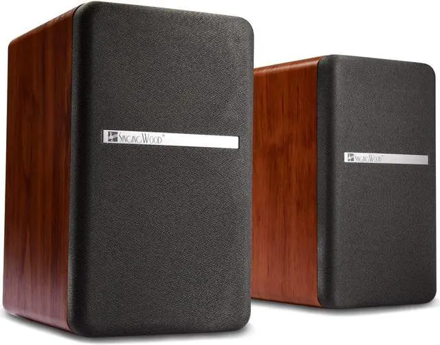 Alt view image 3 of 7 - SINGING WOOD BT25 (2024 Version) Bluetooth Active Bookshelf Speakers for with Optical Aux inputs Subwoofer Line Out for PC, TVs, Turntable, Wooden Enclosure,80W - Cherry Wood