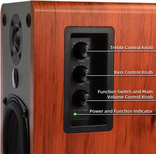 Alt view image 6 of 7 - SINGING WOOD BT25 (2024 Version) Bluetooth Active Bookshelf Speakers for with Optical Aux inputs Subwoofer Line Out for PC, TVs, Turntable, Wooden Enclosure,80W - Cherry Wood