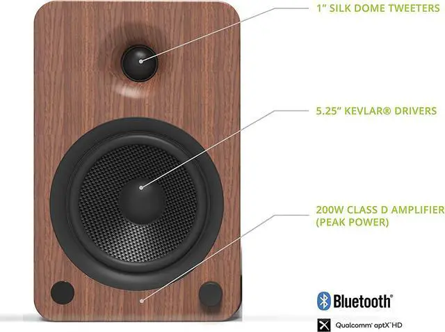 Alt view image 3 of 7 - Kanto YU6WALNUT 200W Bookshelf Speakers with Bluetooth - Walnut (Pair) with Kanto SP26PL 26" Fixed-Height Stands for Bookshelf Speakers - Black (Pair) (2022)