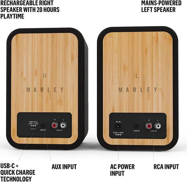 Alt view image 3 of 6 - House of Marley Get Together Duo, Powerful Bookshelf Speakers with Wireless Bluetooth Connectivity and Sustainable Materials