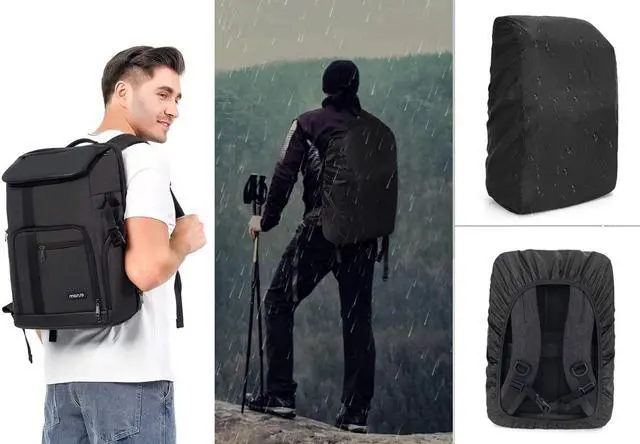 Alt view image 7 of 7 - Camera Backpack, DSLR/SLR/Mirrorless Large Men/Women Photography Camera Bag Case with 17.3 inch Laptop Compartment&Tripod Holder&Rain Cover Compatible with Canon/Nikon/Fuji/Laptop, Space Gray