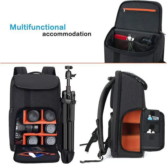 Alt view image 2 of 7 - Camera Backpack, DSLR/SLR/Mirrorless Large Men/Women Photography Camera Bag Case with 17.3 inch Laptop Compartment&Tripod Holder&Rain Cover Compatible with Canon/Nikon/Fuji/Laptop, Space Gray