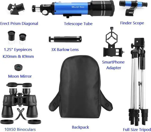 Alt view image 6 of 6 - Travel Telescope with Backpack - 70mm Refractor Telescope & 10X50 HD Binoculars Bak4 Prism FMC Lens for Moon Viewing Bird Watching Sightseeing