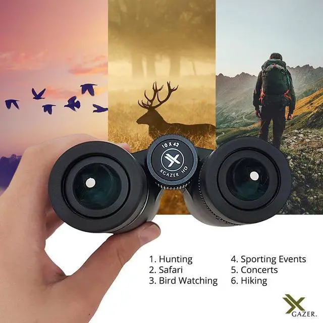 Alt view image 3 of 5 - Xgazer Optics 10x42 Ultra HD Certvision Binoculars, Anti-Reflective Lenses Waterproof, Fogproof, Rainproof | Hunting, Safari, Birding, Bird Watching, Sporting Events | Incl. Strap, Hard Case, Covers