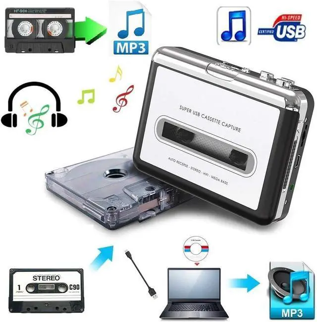 Alt view image 2 of 7 - Cassette Player-Cassette Tape To MP3 CD Converter Via USB Portable Cassette Tape Converter Captures MP3 Audio Music Convert Walkman Tape Cassette To MP3 Format Compatible with Laptops Mac and Personal