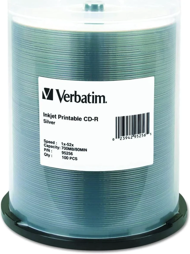 Main image of Verbatim CD-R 700MB 52X Silver Inkjet Printable Recordable Media Disc - 100pk Spindle