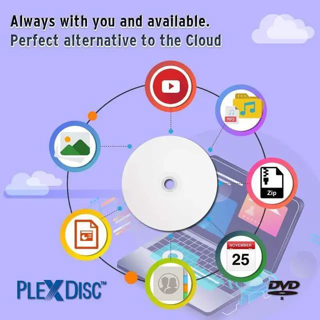 Alt view image 5 of 6 - PlexDisc 95079 DVD-R 4.7GB 16X White Inkjet Hub Printable - 100pk Spindle Frustration Free Packaging, 100 Disc