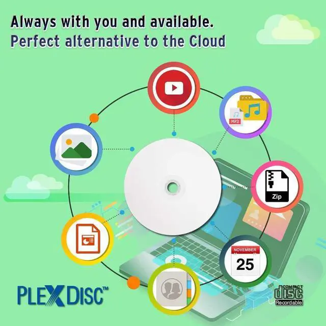 Alt view image 6 of 7 - PlexDisc CD-R 700MB 52X White Inkjet Hub Printable Recordable Media - 100pk Cake Box (FFP) 631-205-BX, 100 Discs
